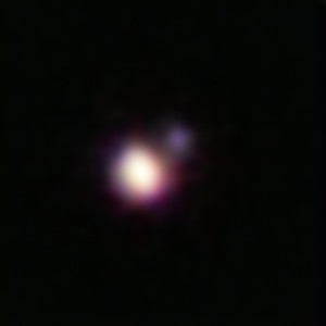 This image of the brown dwarf binary CFBDSIR 1458+10 was obtained using the Laser Guide Star (LGS) Adaptive Optics system on the Keck II Telescope in Hawaii.