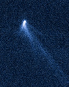 P/2013 P5 as seen by Hubble on September 10, 2013. P/2013 P5 is about 790 feet (240 m) in diameter. It has six comet-like tails of dust radiating from it like spokes on a wheel. From http://www.sci-news.com/space/science-p2013p5-hubble-asteroid-six-tails-01530.html.