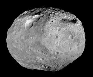 A mosaic from the Dawn mission of the asteroid Vesta.