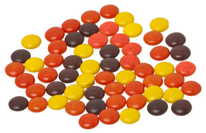 From http://en.wikipedia.org/wiki/Reese%27s_Pieces#/media/File:Reeses-pieces-loose.JPG.