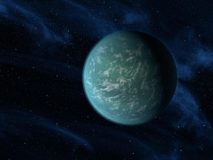 Artist's impression of Kepler-22b as an oceanic "super-Earth" within its star's habitable zone. From http://en.wikipedia.org/wiki/List_of_potentially_habitable_exoplanets.