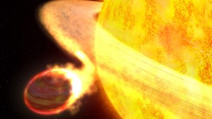 A hot Jupiter being ingested by its host star. From http://sen.com/thumbs/1024x576/img/47b3082d767346e8bebdb5ad99f8f33d.jpg.