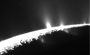 The geysers near Enceladus' south pole. From https://en.wikipedia.org/wiki/Enceladus#/media/File:PIA19061-SaturnMoonEnceladus-CurtainNotDiscrete-Eruptions-20150506.jpg.